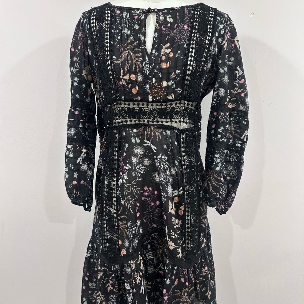 Anthropologie Moulinette Soeurs Kerstin Black Floral Boho Tunic Dress NWOT